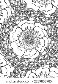  Abstract background doodle floral pattern in black and white. A page for coloring book: fascinating and relaxing job for children and adults. Zentangle drawing. Flower carpet in a magic garden vector