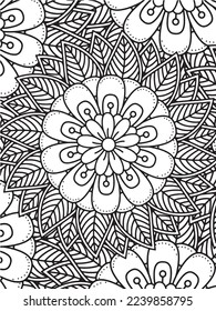  Abstract background doodle floral pattern in black and white. A page for coloring book: fascinating and relaxing job for children and adults. Zentangle drawing. Flower carpet in a magic garden vector