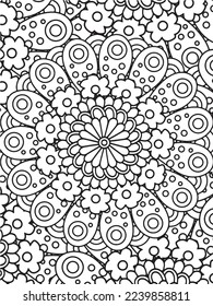  Abstract background doodle floral pattern in black and white. A page for coloring book: fascinating and relaxing job for children and adults. Zentangle drawing. Flower carpet in a magic garden vector