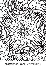  Abstract background doodle floral pattern in black and white. A page for coloring book: fascinating and relaxing job for children and adults. Zentangle drawing. Flower carpet in a magic garden vector