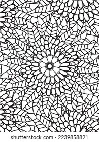  Abstract background doodle floral pattern in black and white. A page for coloring book: fascinating and relaxing job for children and adults. Zentangle drawing. Flower carpet in a magic garden vector