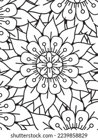  Abstract background doodle floral pattern in black and white. A page for coloring book: fascinating and relaxing job for children and adults. Zentangle drawing. Flower carpet in a magic garden vector