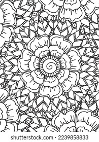  Abstract background doodle floral pattern in black and white. A page for coloring book: fascinating and relaxing job for children and adults. Zentangle drawing. Flower carpet in a magic garden vector