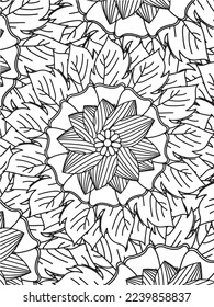  Abstract background doodle floral pattern in black and white. A page for coloring book: fascinating and relaxing job for children and adults. Zentangle drawing. Flower carpet in a magic garden vector