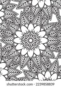  Abstract background doodle floral pattern in black and white. A page for coloring book: fascinating and relaxing job for children and adults. Zentangle drawing. Flower carpet in a magic garden vector