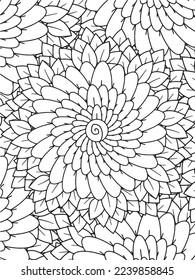  Abstract background doodle floral pattern in black and white. A page for coloring book: fascinating and relaxing job for children and adults. Zentangle drawing. Flower carpet in a magic garden vector