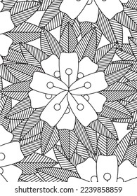  Abstract background doodle floral pattern in black and white. A page for coloring book: fascinating and relaxing job for children and adults. Zentangle drawing. Flower carpet in a magic garden vector