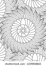  Abstract background doodle floral pattern in black and white. A page for coloring book: fascinating and relaxing job for children and adults. Zentangle drawing. Flower carpet in a magic garden vector