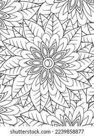  Abstract background doodle floral pattern in black and white. A page for coloring book: fascinating and relaxing job for children and adults. Zentangle drawing. Flower carpet in a magic garden vector