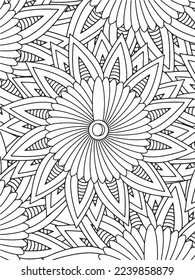  Abstract background doodle floral pattern in black and white. A page for coloring book: fascinating and relaxing job for children and adults. Zentangle drawing. Flower carpet in a magic garden vector