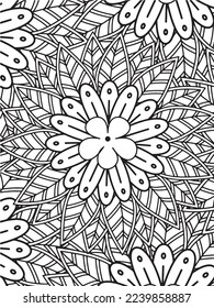  Abstract background doodle floral pattern in black and white. A page for coloring book: fascinating and relaxing job for children and adults. Zentangle drawing. Flower carpet in a magic garden vector