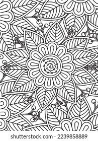  Abstract background doodle floral pattern in black and white. A page for coloring book: fascinating and relaxing job for children and adults. Zentangle drawing. Flower carpet in a magic garden vector