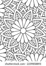  Abstract background doodle floral pattern in black and white. A page for coloring book: fascinating and relaxing job for children and adults. Zentangle drawing. Flower carpet in a magic garden vector