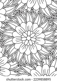  Abstract background doodle floral pattern in black and white. A page for coloring book: fascinating and relaxing job for children and adults. Zentangle drawing. Flower carpet in a magic garden vector