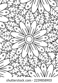  Abstract background doodle floral pattern in black and white. A page for coloring book: fascinating and relaxing job for children and adults. Zentangle drawing. Flower carpet in a magic garden vector