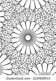  Abstract background doodle floral pattern in black and white. A page for coloring book: fascinating and relaxing job for children and adults. Zentangle drawing. Flower carpet in a magic garden vector