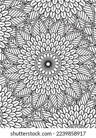  Abstract background doodle floral pattern in black and white. A page for coloring book: fascinating and relaxing job for children and adults. Zentangle drawing. Flower carpet in a magic garden vector