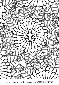  Abstract background doodle floral pattern in black and white. A page for coloring book: fascinating and relaxing job for children and adults. Zentangle drawing. Flower carpet in a magic garden vector