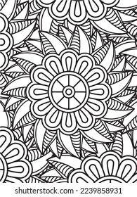  Abstract background doodle floral pattern in black and white. A page for coloring book: fascinating and relaxing job for children and adults. Zentangle drawing. Flower carpet in a magic garden vector