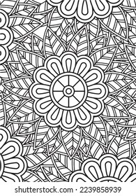  Abstract background doodle floral pattern in black and white. A page for coloring book: fascinating and relaxing job for children and adults. Zentangle drawing. Flower carpet in a magic garden vector