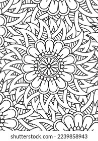  Abstract background doodle floral pattern in black and white. A page for coloring book: fascinating and relaxing job for children and adults. Zentangle drawing. Flower carpet in a magic garden vector