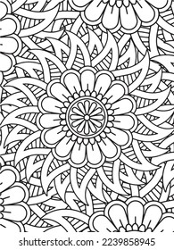  Abstract background doodle floral pattern in black and white. A page for coloring book: fascinating and relaxing job for children and adults. Zentangle drawing. Flower carpet in a magic garden vector