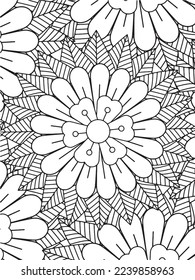  Abstract background doodle floral pattern in black and white. A page for coloring book: fascinating and relaxing job for children and adults. Zentangle drawing. Flower carpet in a magic garden vector