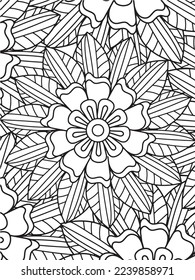  Abstract background doodle floral pattern in black and white. A page for coloring book: fascinating and relaxing job for children and adults. Zentangle drawing. Flower carpet in a magic garden vector