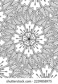  Abstract background doodle floral pattern in black and white. A page for coloring book: fascinating and relaxing job for children and adults. Zentangle drawing. Flower carpet in a magic garden vector