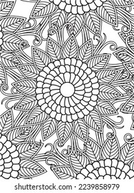  Abstract background doodle floral pattern in black and white. A page for coloring book: fascinating and relaxing job for children and adults. Zentangle drawing. Flower carpet in a magic garden vector