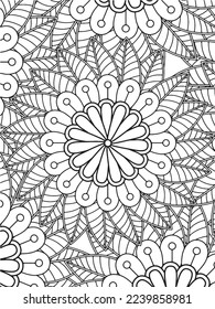  Abstract background doodle floral pattern in black and white. A page for coloring book: fascinating and relaxing job for children and adults. Zentangle drawing. Flower carpet in a magic garden vector