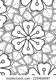  Abstract background doodle floral pattern in black and white. A page for coloring book: fascinating and relaxing job for children and adults. Zentangle drawing. Flower carpet in a magic garden vector