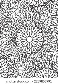  Abstract background doodle floral pattern in black and white. A page for coloring book: fascinating and relaxing job for children and adults. Zentangle drawing. Flower carpet in a magic garden vector