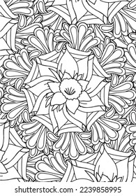  Abstract background doodle floral pattern in black and white. A page for coloring book: fascinating and relaxing job for children and adults. Zentangle drawing. Flower carpet in a magic garden vector