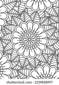  Abstract background doodle floral pattern in black and white. A page for coloring book: fascinating and relaxing job for children and adults. Zentangle drawing. Flower carpet in a magic garden vector