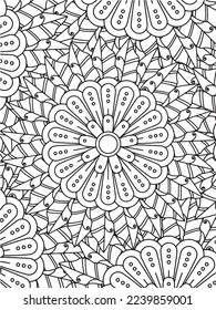  Abstract background doodle floral pattern in black and white. A page for coloring book: fascinating and relaxing job for children and adults. Zentangle drawing. Flower carpet in a magic garden vector