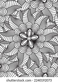  Abstract background doodle floral pattern in black and white. A page for coloring book: fascinating and relaxing job for children and adults. Zentangle drawing. Flower carpet in a magic garden vector