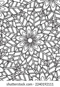  Abstract background doodle floral pattern in black and white. A page for coloring book: fascinating and relaxing job for children and adults. Zentangle drawing. Flower carpet in a magic garden vector