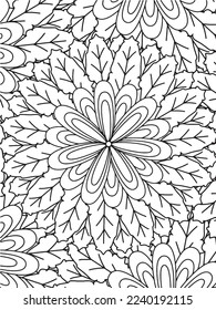  Abstract background doodle floral pattern in black and white. A page for coloring book: fascinating and relaxing job for children and adults. Zentangle drawing. Flower carpet in a magic garden vector