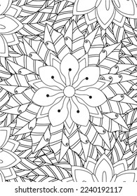  Abstract background doodle floral pattern in black and white. A page for coloring book: fascinating and relaxing job for children and adults. Zentangle drawing. Flower carpet in a magic garden vector