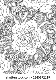  Abstract background doodle floral pattern in black and white. A page for coloring book: fascinating and relaxing job for children and adults. Zentangle drawing. Flower carpet in a magic garden vector