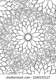  Abstract background doodle floral pattern in black and white. A page for coloring book: fascinating and relaxing job for children and adults. Zentangle drawing. Flower carpet in a magic garden vector