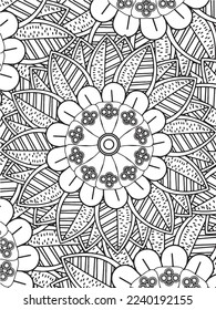  Abstract background doodle floral pattern in black and white. A page for coloring book: fascinating and relaxing job for children and adults. Zentangle drawing. Flower carpet in a magic garden vector