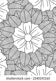  Abstract background doodle floral pattern in black and white. A page for coloring book: fascinating and relaxing job for children and adults. Zentangle drawing. Flower carpet in a magic garden vector