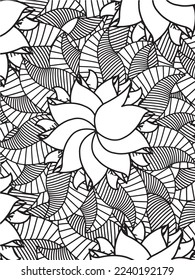  Abstract background doodle floral pattern in black and white. A page for coloring book: fascinating and relaxing job for children and adults. Zentangle drawing. Flower carpet in a magic garden vector