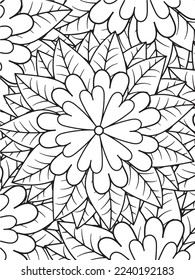  Abstract background doodle floral pattern in black and white. A page for coloring book: fascinating and relaxing job for children and adults. Zentangle drawing. Flower carpet in a magic garden vector