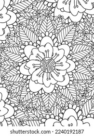  Abstract background doodle floral pattern in black and white. A page for coloring book: fascinating and relaxing job for children and adults. Zentangle drawing. Flower carpet in a magic garden vector