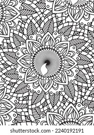  Abstract background doodle floral pattern in black and white. A page for coloring book: fascinating and relaxing job for children and adults. Zentangle drawing. Flower carpet in a magic garden vector