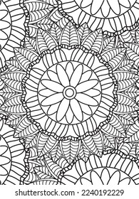  Abstract background doodle floral pattern in black and white. A page for coloring book: fascinating and relaxing job for children and adults. Zentangle drawing. Flower carpet in a magic garden vector