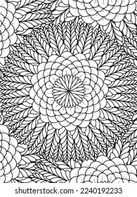  Abstract background doodle floral pattern in black and white. A page for coloring book: fascinating and relaxing job for children and adults. Zentangle drawing. Flower carpet in a magic garden vector